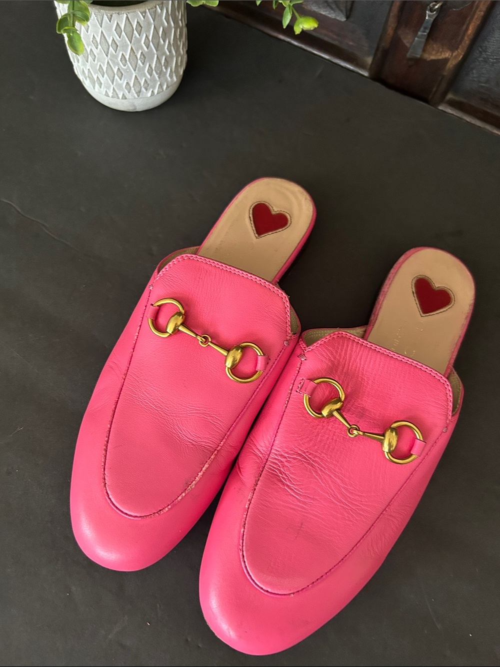 Pink Women's Slip-On Loafers with Gold Bit Hardware - Picture 5 of 17